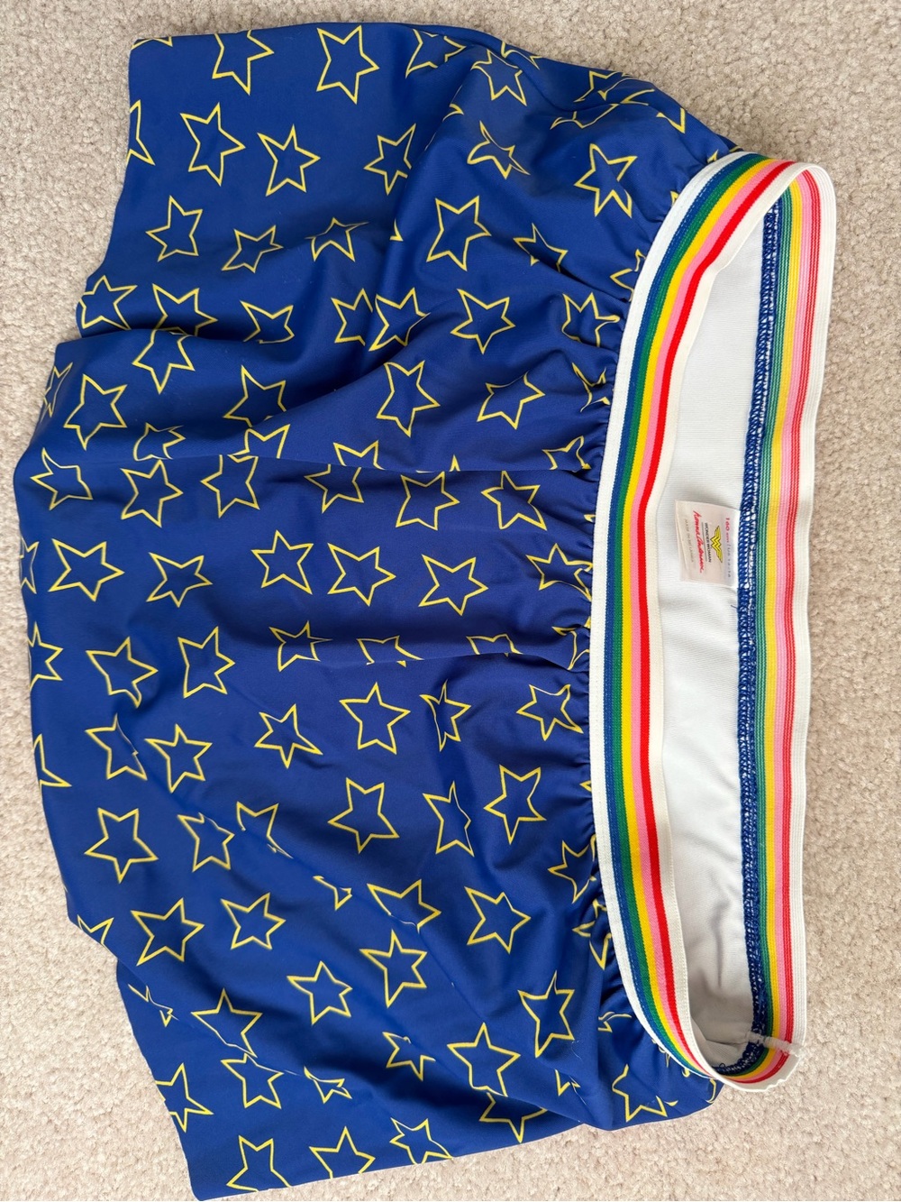 Hanna Andersson Wonder Woman Blue Star Swim Skirt with Rainbow Waistband